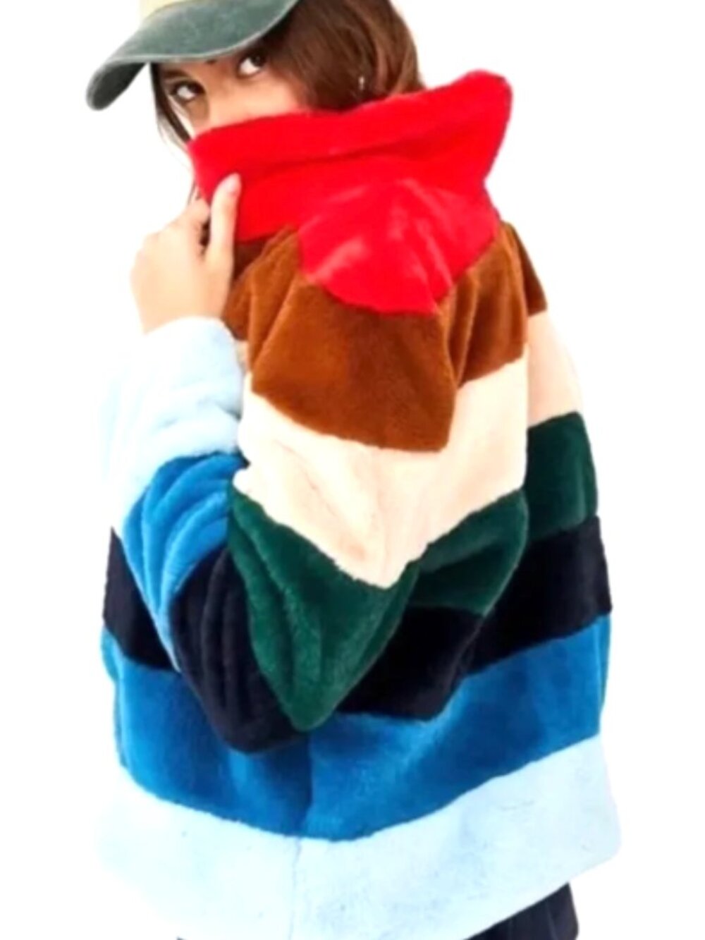 Blank NYC Rainbow Color Block Faux Fur Jacket Dopamine